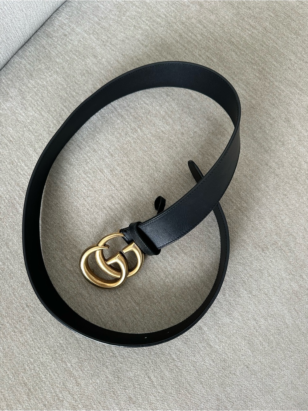 Gucci Black Leather Belt with Gold Double G Buckle